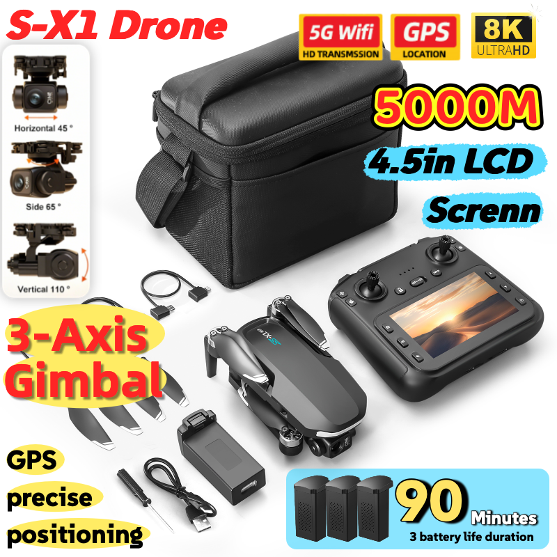 S-X1 MAX GPS Drone with 3-Axis - Drone Kit Long Range avaliação e preço
